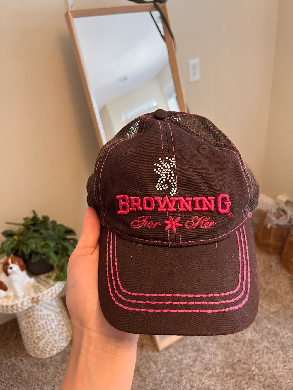Browning Women's Brown Cap with Pink Stitching & Embroidered Logo